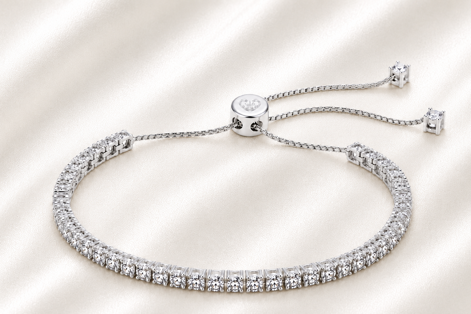 AnLu Moissanite Tennisarmband mit Bolo-Verschluss – 925 Silber, rhodiniert