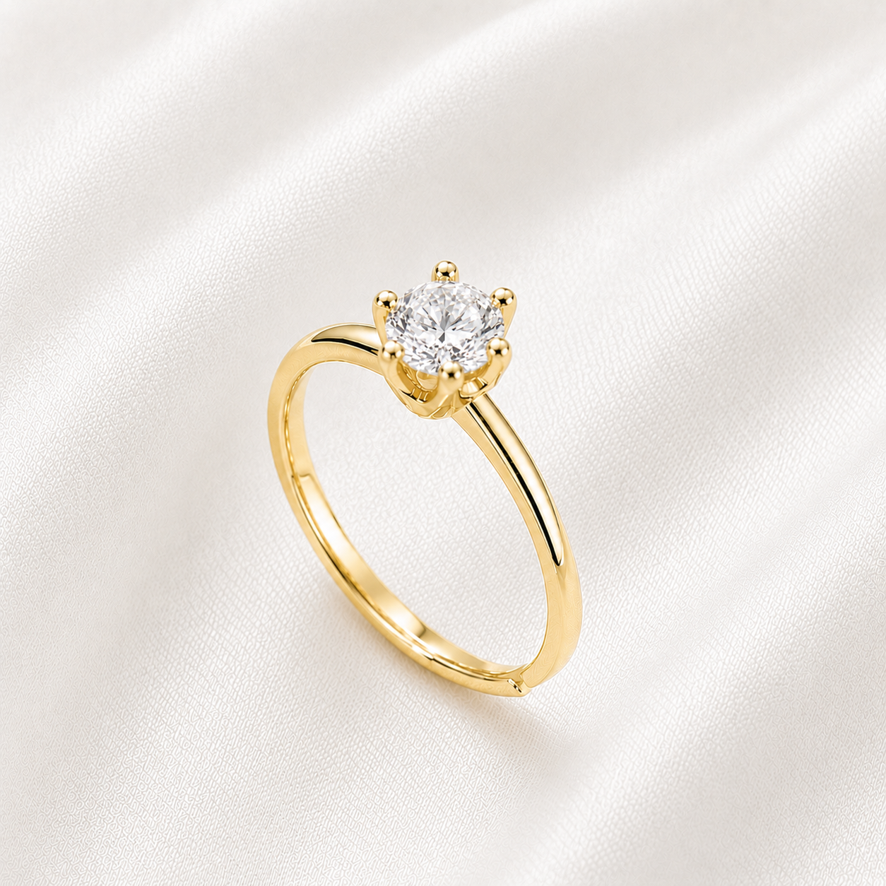 AnLu Solitär-Ring mit Moissanite – 925 Silber, 18 Karat vergoldet – 6.5 mm