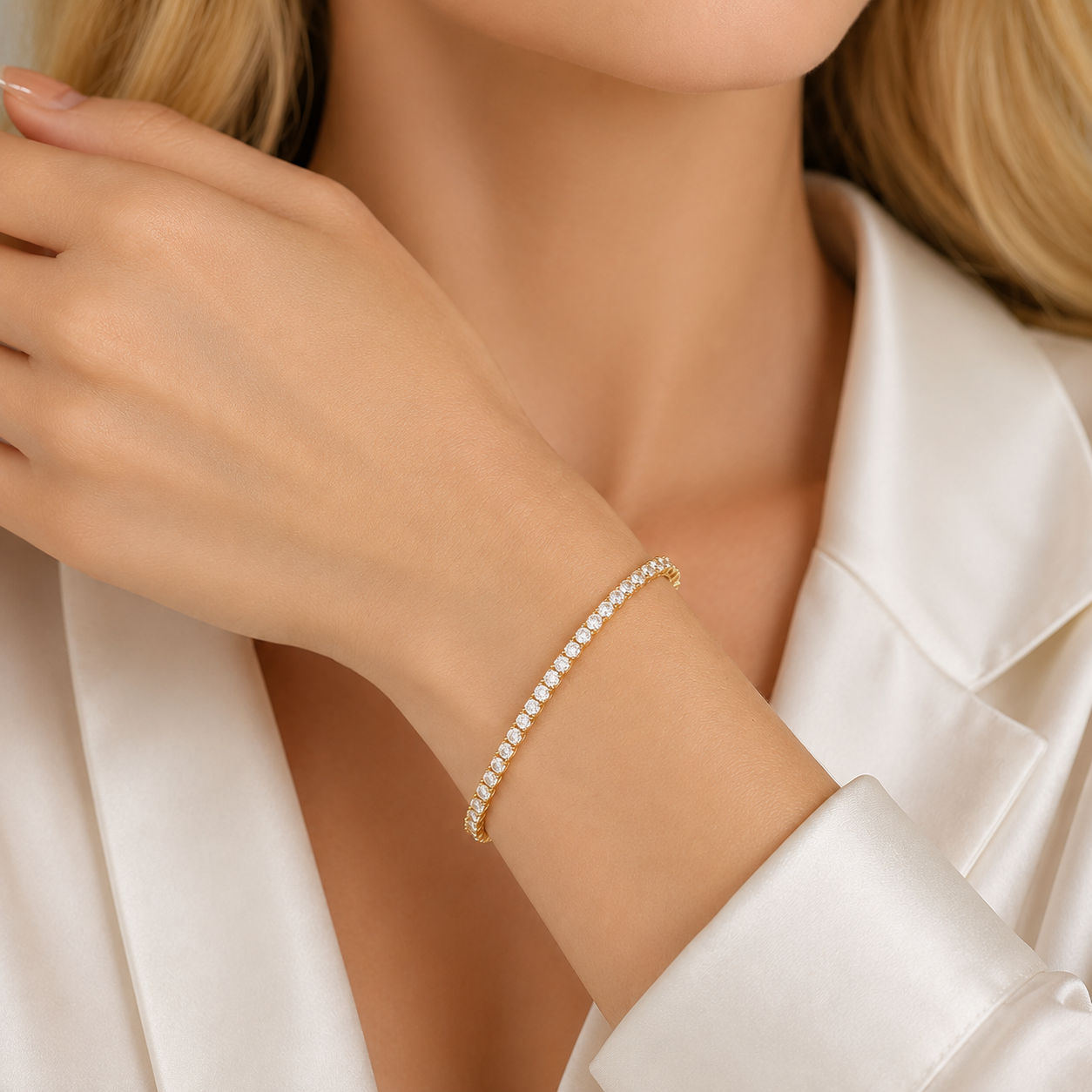 AnLu Moissanite Tennisarmband mit Bolo-Verschluss – 925 Silber, 18 Karat vergoldet