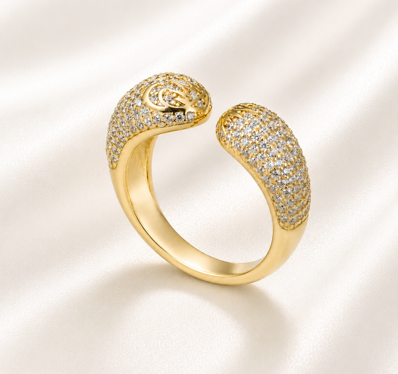 AnLu Herz-Krone Ring mit Premium Zirkonia – 925 Silber,  18 Karat vergoldet