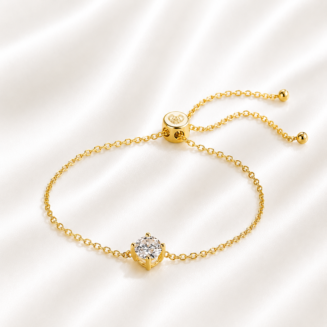 AnLu Solitär-Armband mit Moissanite und Bolo-Verschluss – 925 Silber, 18 Karat vergoldet