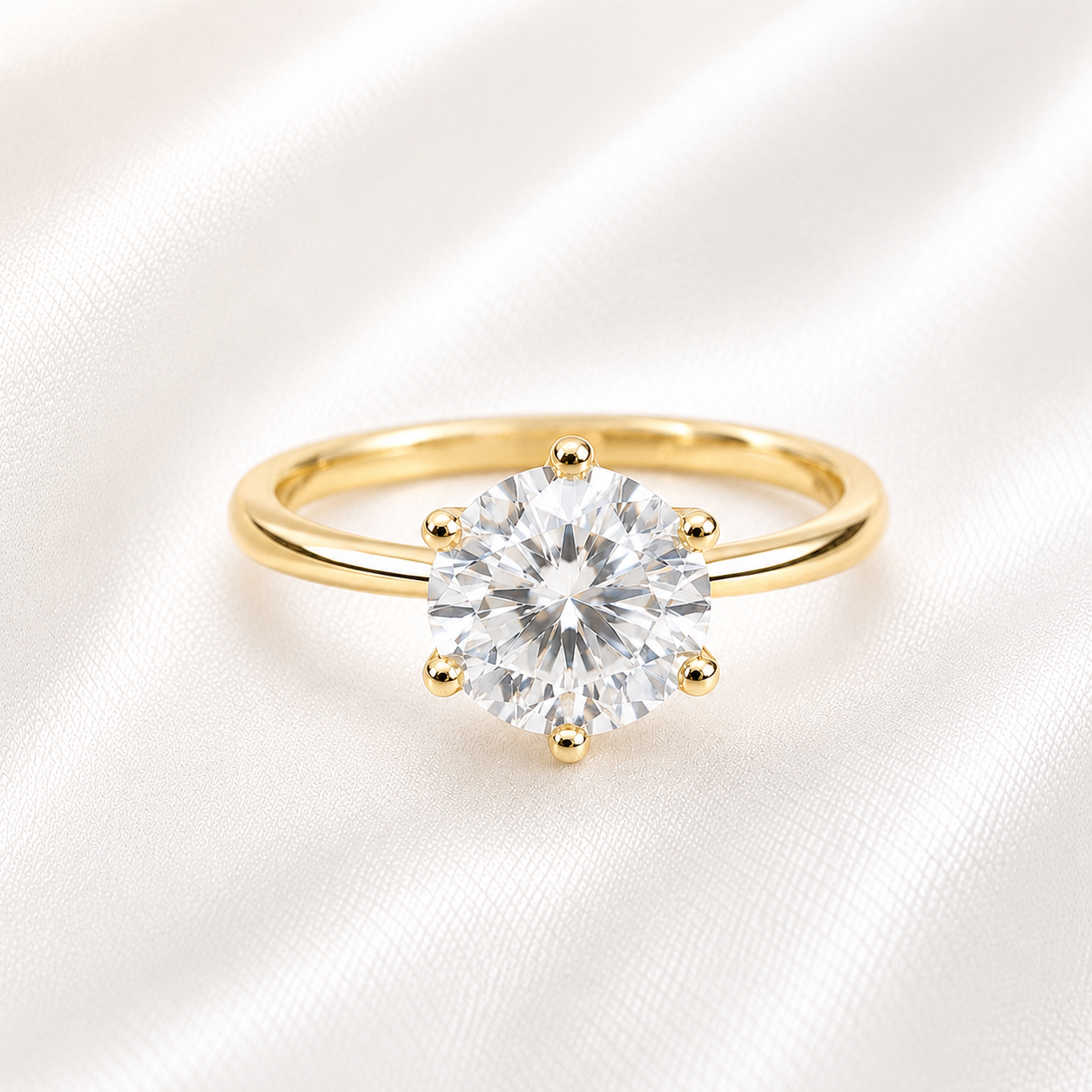 AnLu Solitär-Ring mit Moissanite – 925 Silber, 18 Karat vergoldet – 6.5 mm