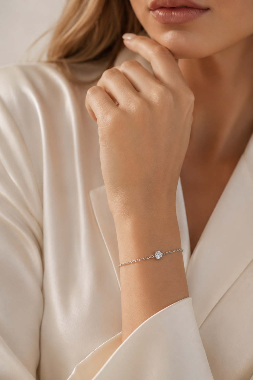 AnLu Solitär-Armband mit Moissanite und Bolo-Verschluss – 925 Silber, rhodiniert