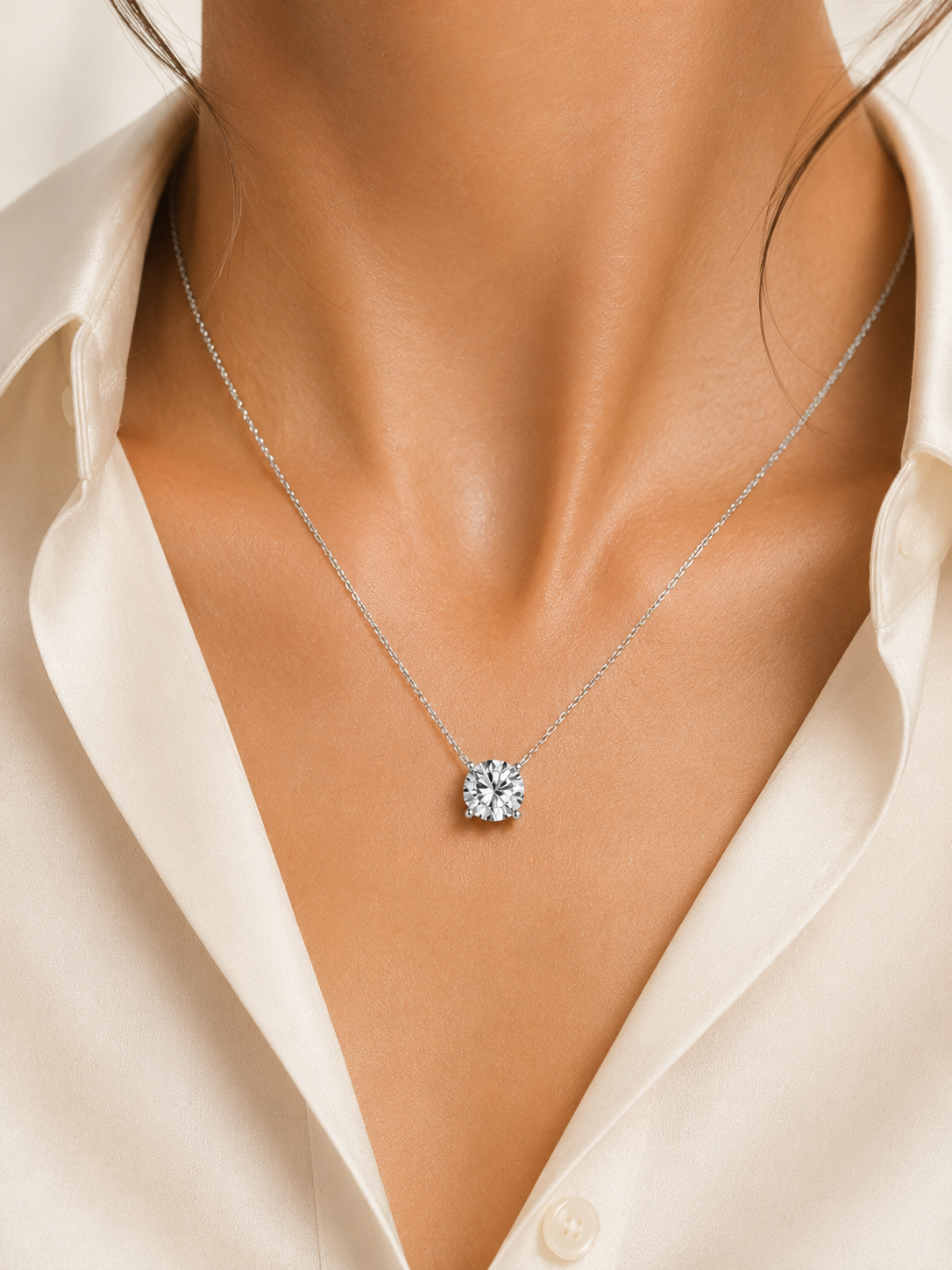 AnLu Solitär-Halskette mit Moissanite – 925 Silber, rhodiniert