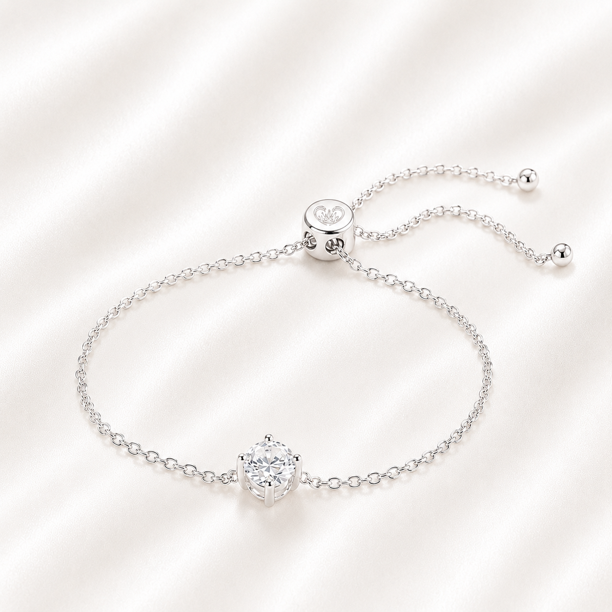 AnLu Solitär-Armband mit Moissanite und Bolo-Verschluss – 925 Silber, rhodiniert
