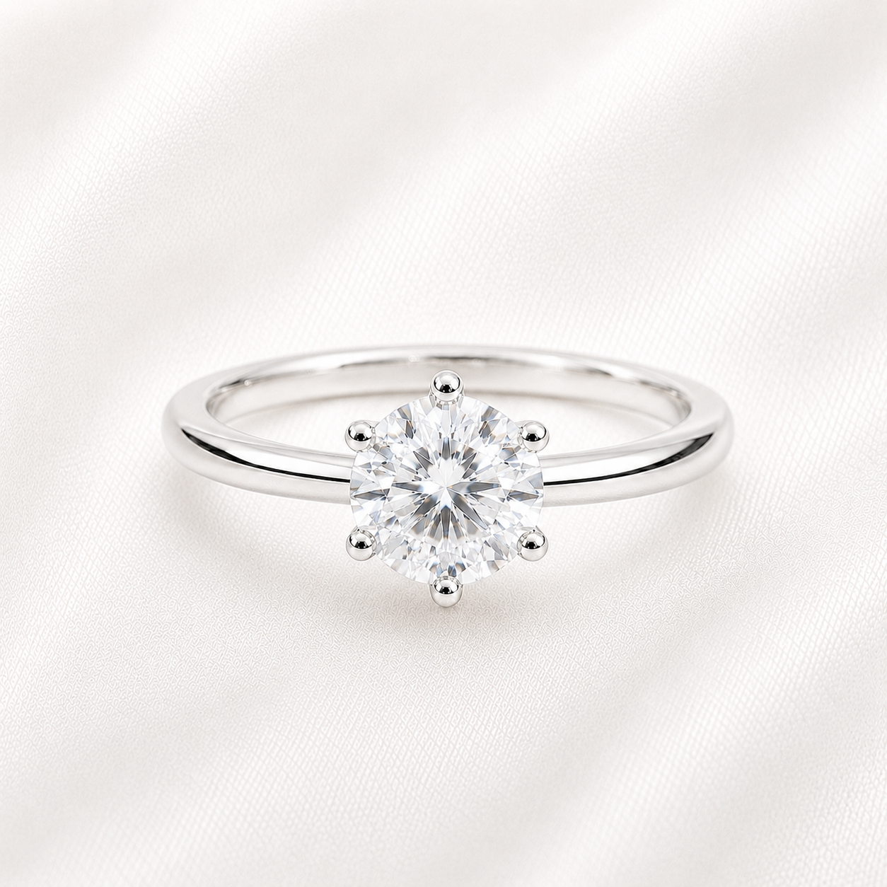 AnLu Solitär-Ring mit Moissanite – 925 Silber rhodiniert, 6.5mm