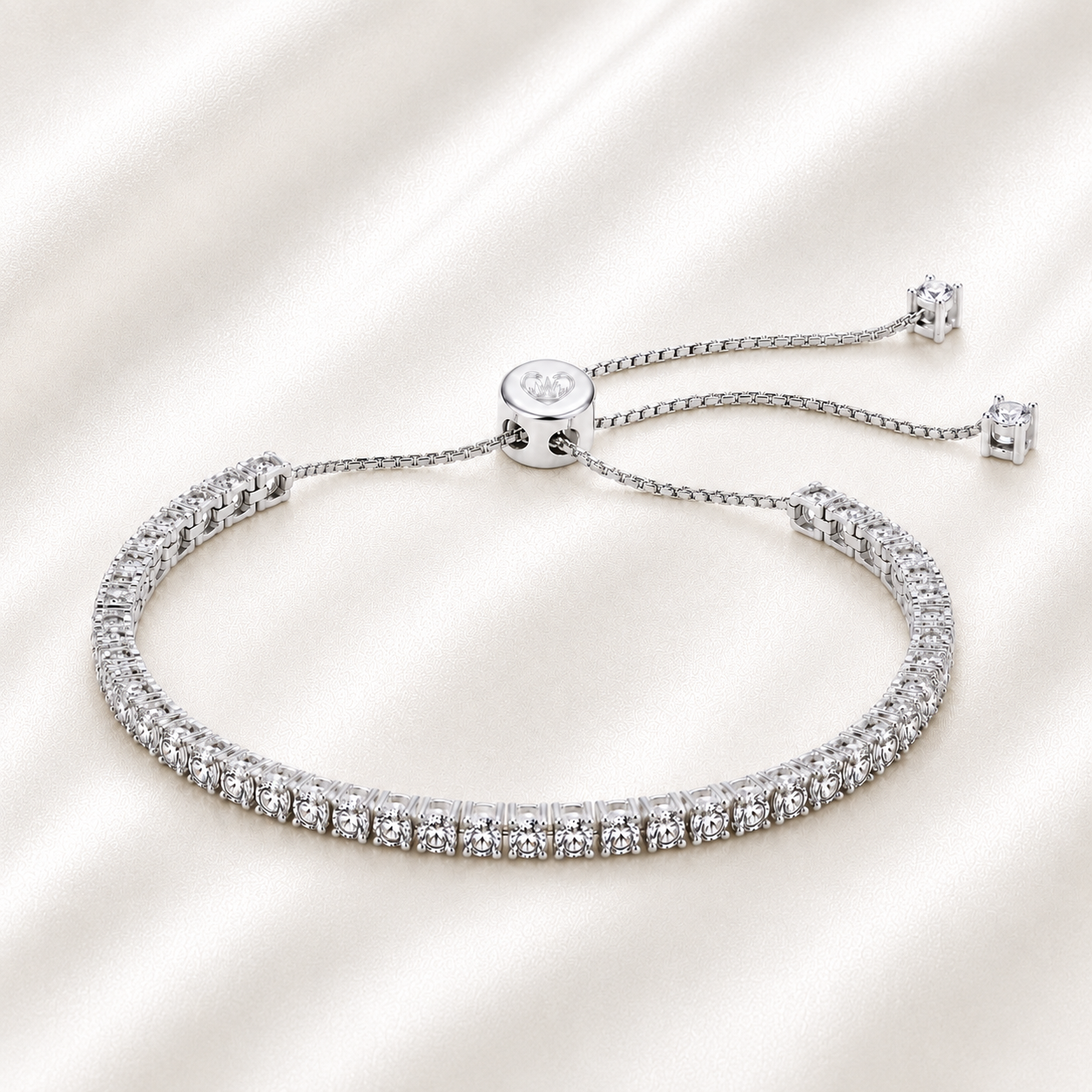 AnLu Moissanite Tennisarmband mit Bolo-Verschluss – 925 Silber, rhodiniert