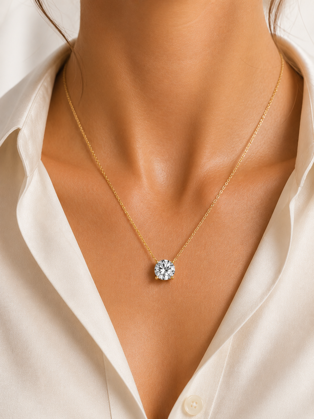 AnLu Solitär-Halskette mit Moissanite – 925 Silber, 18 Karat vergoldet
