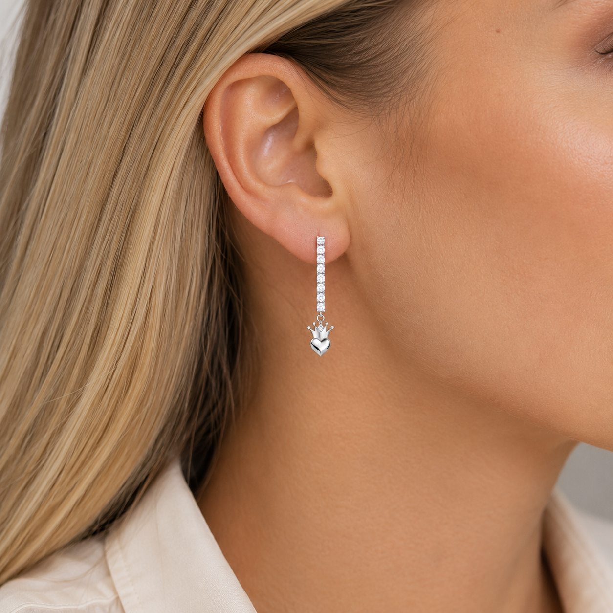 AnLu Ohrringe lang mit Zirkon – 925 Silber,  rhodiniert